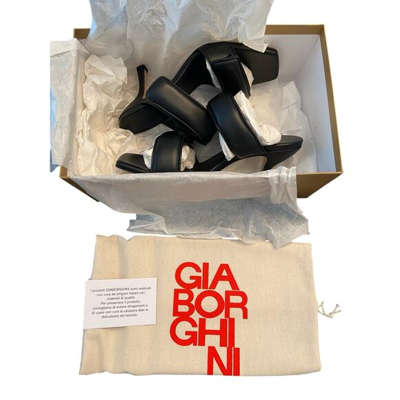 Gia Borghini X Pernille Teisbaek Perni Heel Sandals Square Toe Leather Velcro 36 - Picture 12 of 13